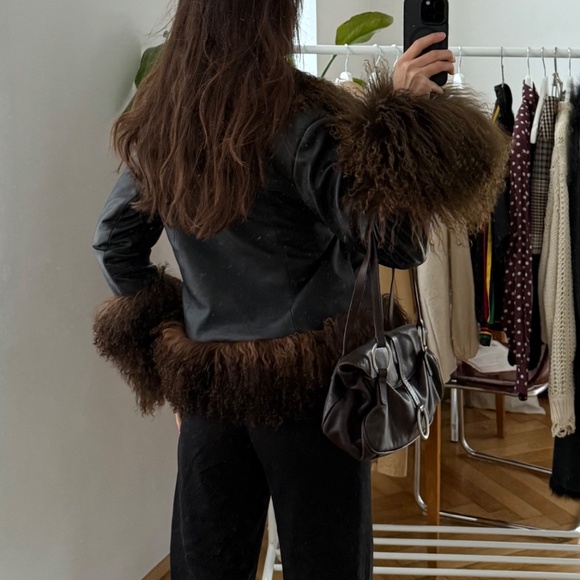 Vintage Shearling Lamb fur Afghan Mongolian Trim Coat Jacket M Charlotte Simone - Picture 11 of 11